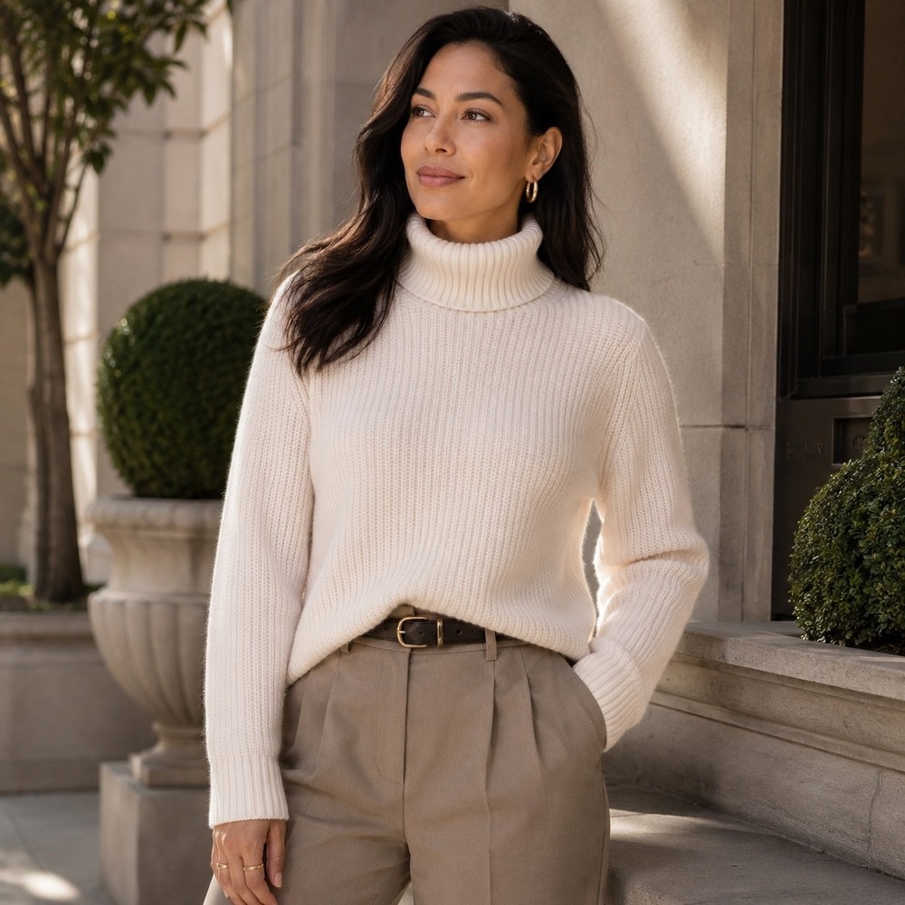 Banana Republic Chiara Cashmere Turtleneck Sweater Women's XL Ivory Ribbed NWT
